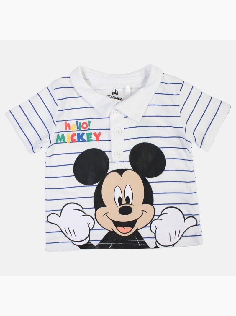 Mickey - T-shirt manches courtes avec col chemise boutonné et short Blanc - Kiabi