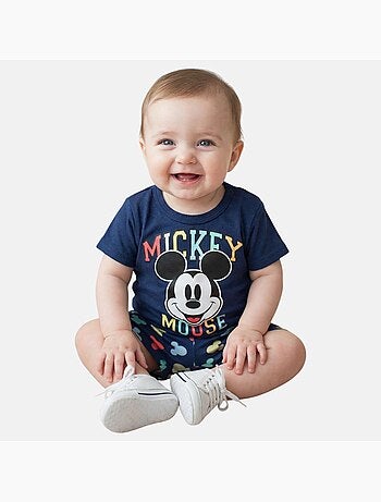 Mickey - T-shirt manches courtes avec tete personnage et son short assorti