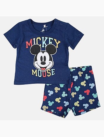 Mickey - T-shirt manches courtes avec tete personnage et son short assorti