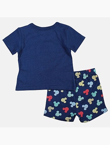 Mickey - T-shirt manches courtes avec tete personnage et son short assorti