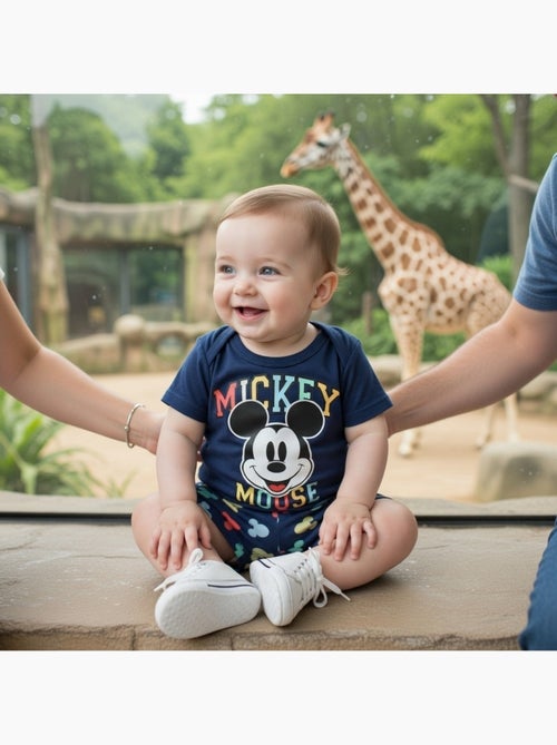 Mickey - T-shirt manches courtes avec tete personnage et son short assorti - Kiabi
