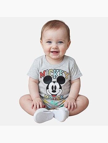 Mickey - T-shirt manches courtes avec tete personnage et son short assorti