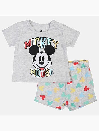 Mickey - T-shirt manches courtes avec tete personnage et son short assorti