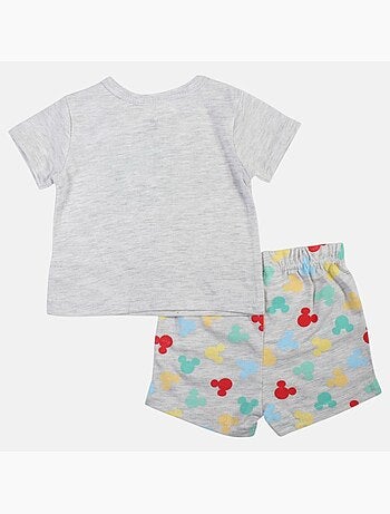 Mickey - T-shirt manches courtes avec tete personnage et son short assorti