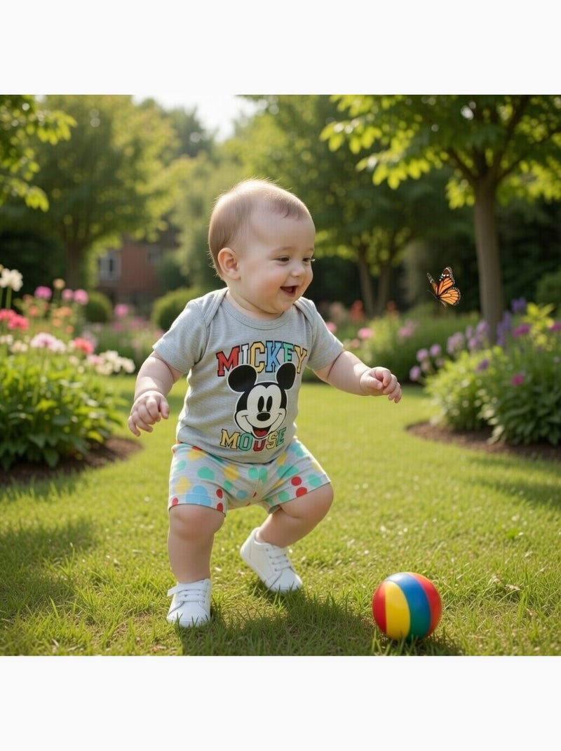 Mickey - T-shirt manches courtes avec tete personnage et son short assorti Gris - Kiabi