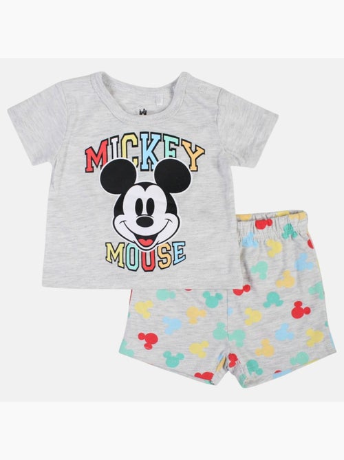 Mickey - T-shirt manches courtes avec tete personnage et son short assorti - Kiabi