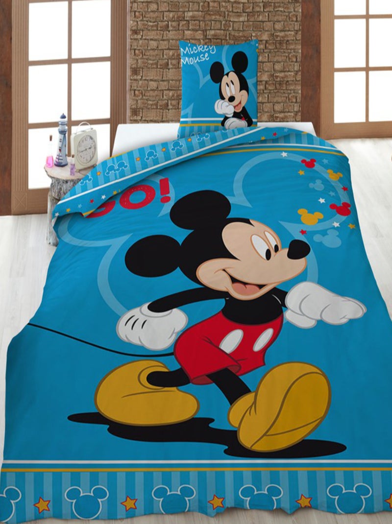 Mickey Disney, Parure de Lit Enfant Imprimée Réversible, LET'S GO ! Bleu - Kiabi