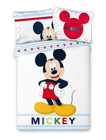 Mickey Mouse - Parure de lit Enfant Coton Disney - Housse de Couette 140x200 Taie 65x65 cm