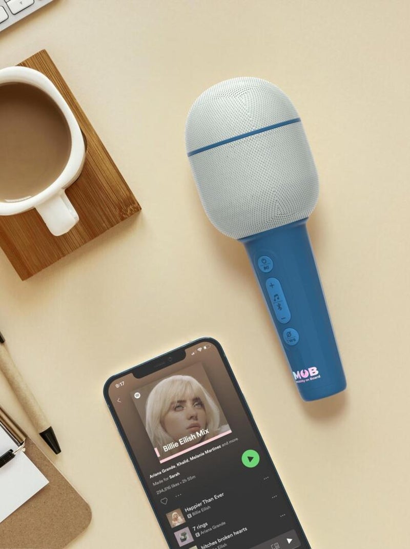 Micro Karaoké Bluetooth avec Effets de Voix, Mode Duo & Pochette - MOB Bleu Gris - Kiabi
