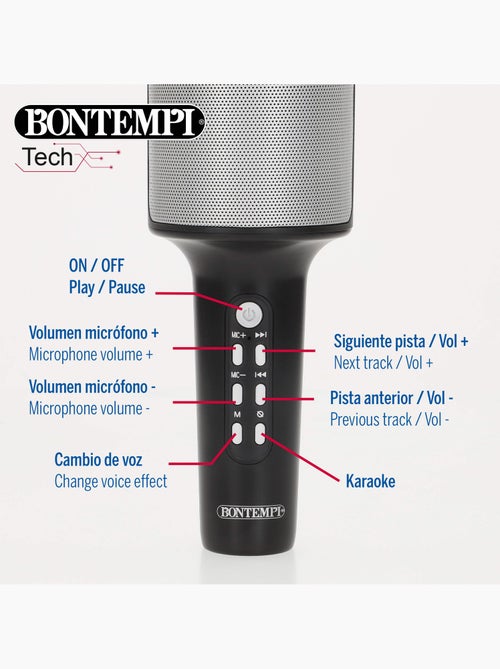 Microphone de karaoké sans fil avec haut-parleur et lumières bontempi - Kiabi Microphone de karaoké sans fil avec haut-parleur et lumières bontempi - Kiabi