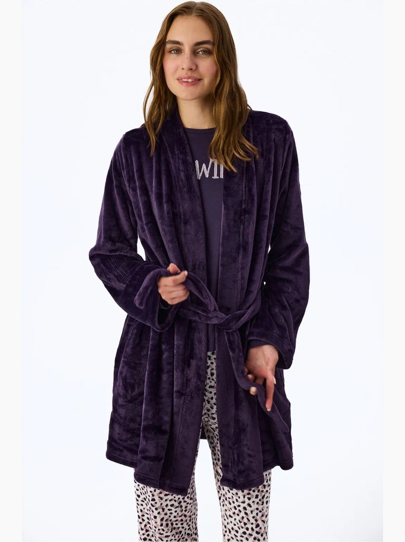 Midnight mood peignoir à manches longues penti Violet - Kiabi