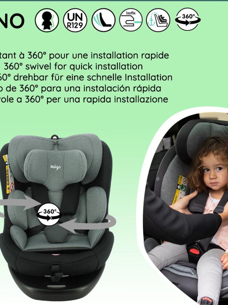 Migo - Siège auto NINO pivotant 360° - I-Size 40-150 cm Gris - Kiabi