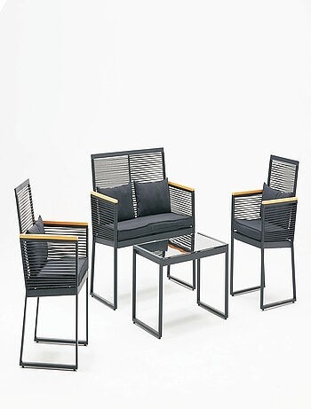 MIHATA Salon jardin bas noir bois