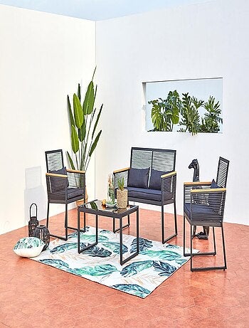 MIHATA Salon jardin bas noir bois