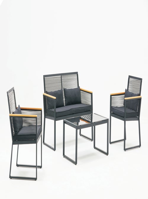 Mihata salon jardin bas noir bois - Kiabi