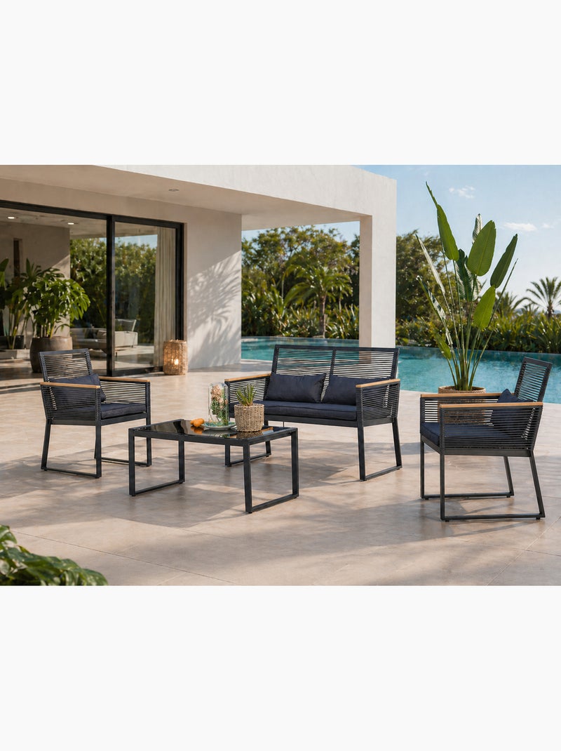 MIHATA Salon jardin bas noir bois Noir - Kiabi