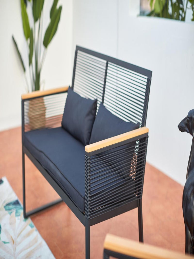 MIHATA Salon jardin bas noir bois Noir - Kiabi