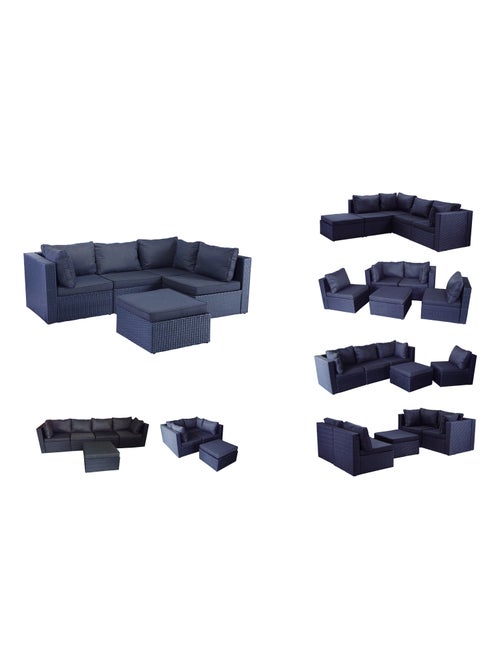 MILANO Salon de jardin modulable 5 places en résine tressée noir - Kiabi