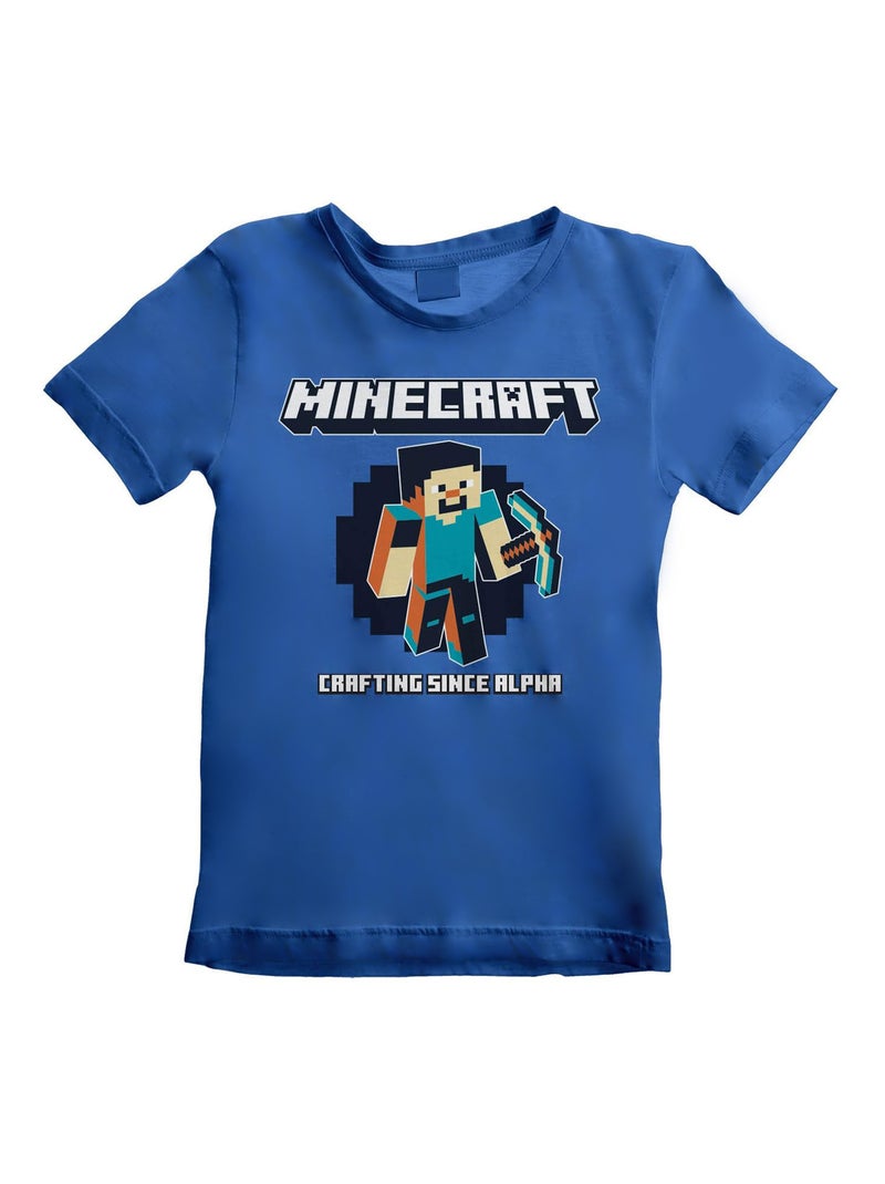 Minecraft - T-shirt CRAFTING SINCE ALPHA Bleu - Kiabi