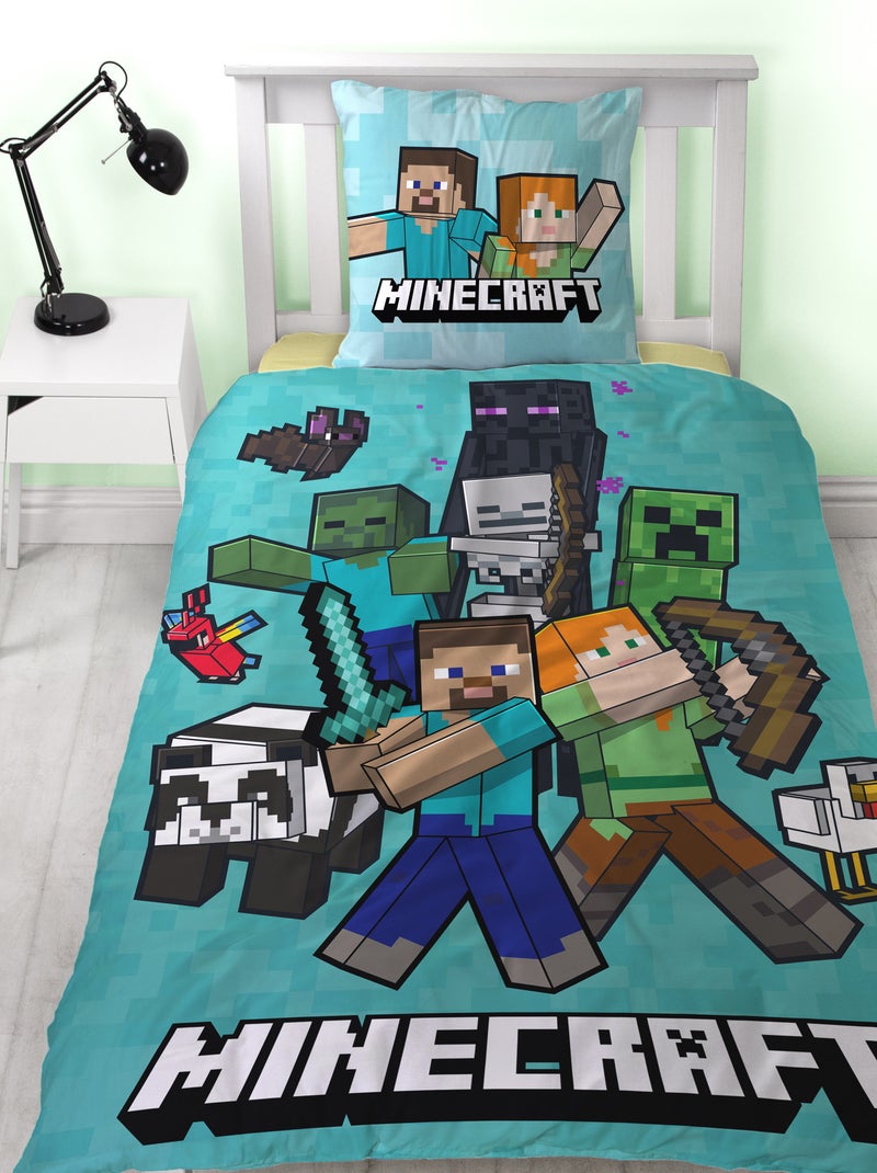 Minecraft, Parure de Lit Enfant Imprimée Réversible, STEVE ET ALEX