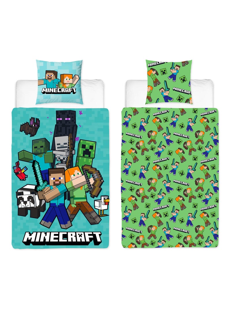 Minecraft, Parure de Lit Enfant Imprimée Réversible, STEVE ET ALEX Bleu - Kiabi