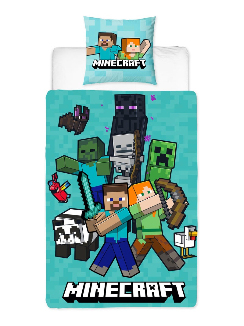 Minecraft, Parure de Lit Enfant Imprimée Réversible, STEVE ET ALEX Bleu - Kiabi