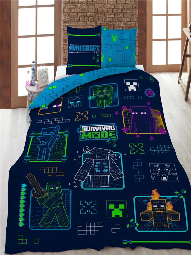 Minecraft, Parure de Lit Enfant Imprimée Réversible, SURVIVAL Bleu - Kiabi