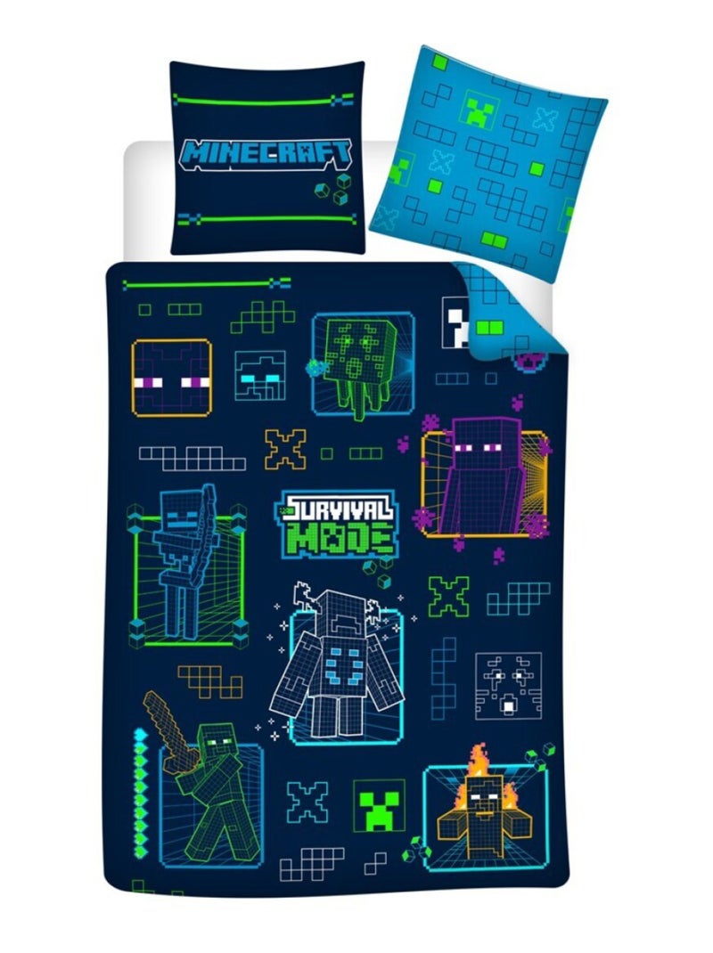 Minecraft, Parure de Lit Enfant Imprimée Réversible, SURVIVAL Bleu - Kiabi