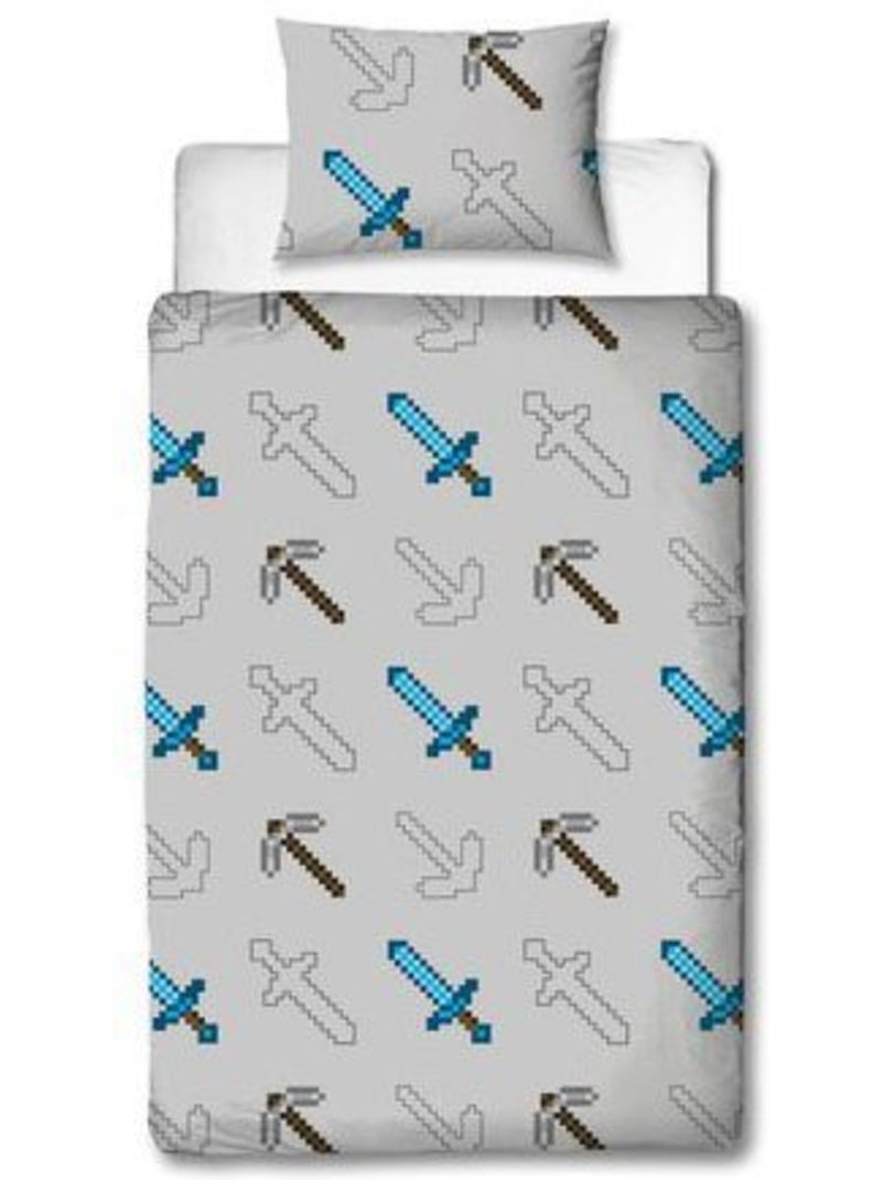 Minecraft parure de lit réversible 140x200 cm - housse de couette + taie 60x70 cm (pixel, gris) Gris - Kiabi