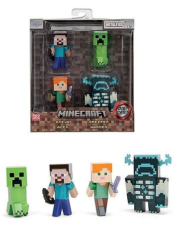Minecraft set de figurines en métal steve alex creeper warden 6 cm