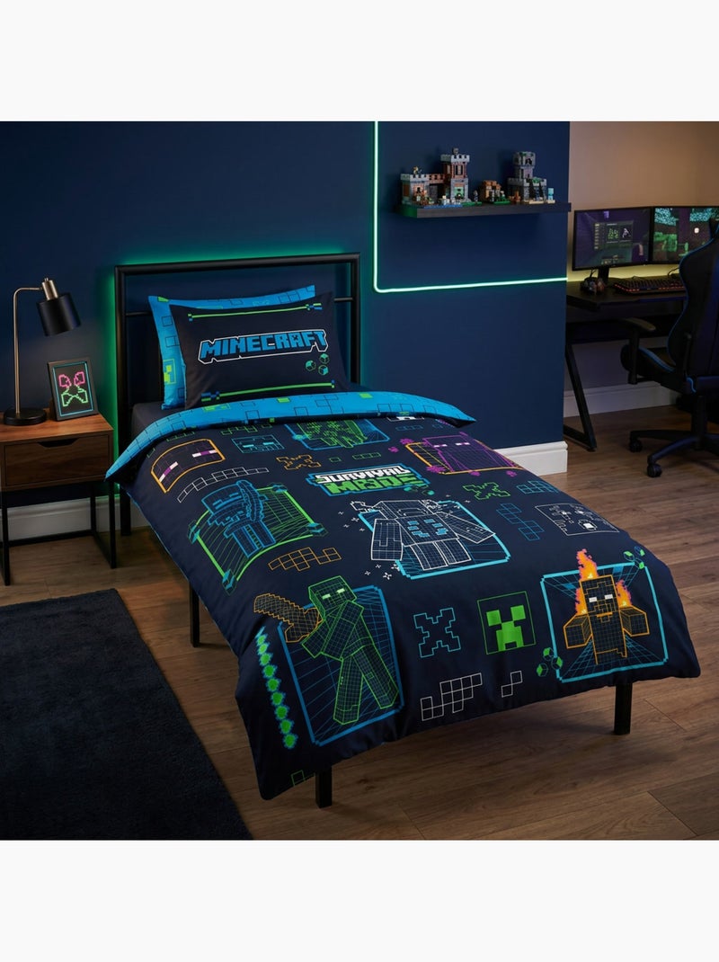 Minecraft survival mode housse de couette 140x200 cm + taie 63x63 Noir Bleu - Kiabi