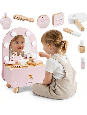 Mini coiffeuse bois enfant miroir led tactile nomade accessoires mamabrum