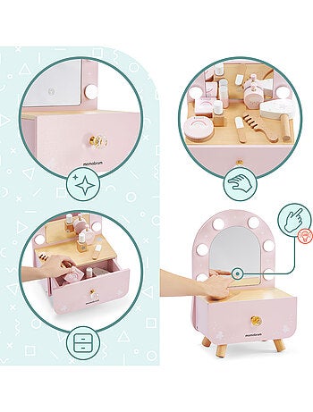 Mini coiffeuse bois enfant miroir led tactile nomade accessoires mamabrum