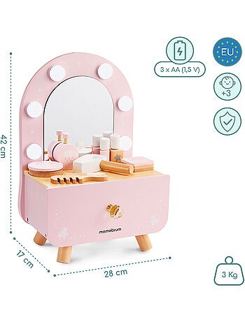 Mini coiffeuse bois enfant miroir led tactile nomade accessoires mamabrum