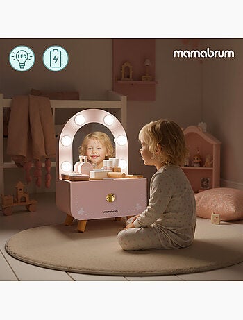 Mini coiffeuse bois enfant miroir led tactile nomade accessoires mamabrum