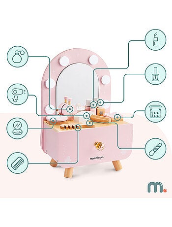 Mini coiffeuse bois enfant miroir led tactile nomade accessoires mamabrum