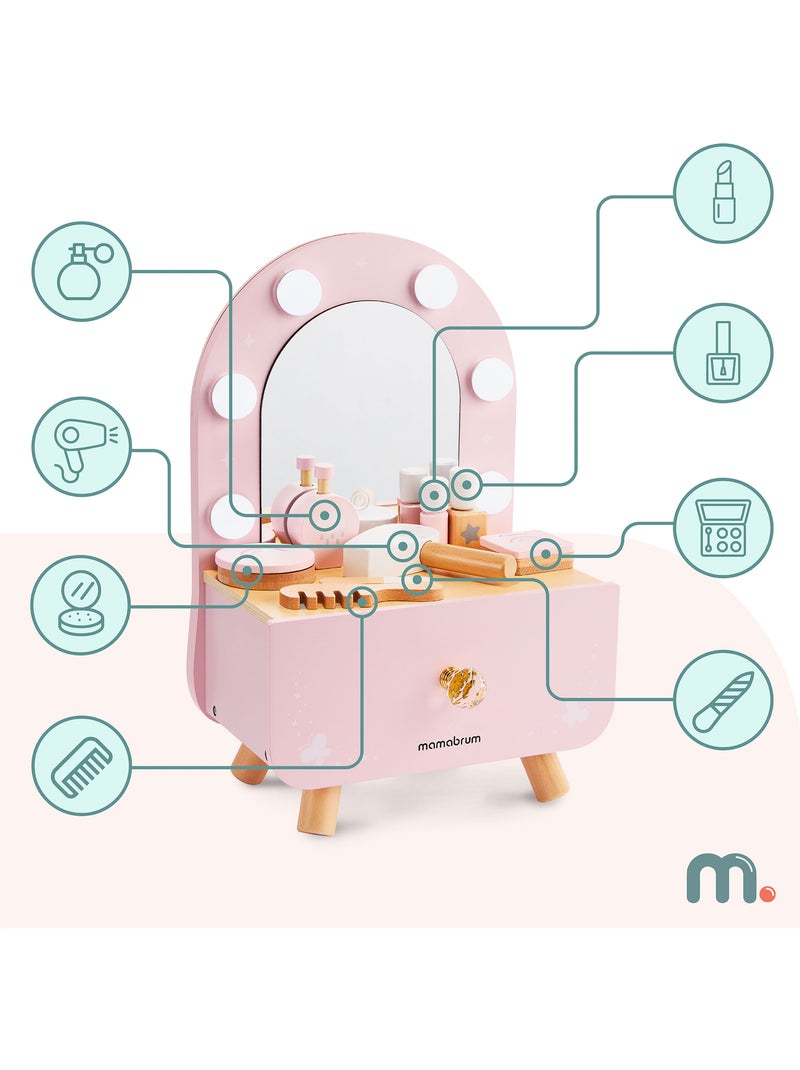 Mini coiffeuse bois enfant miroir led tactile nomade accessoires mamabrum N/A - Kiabi