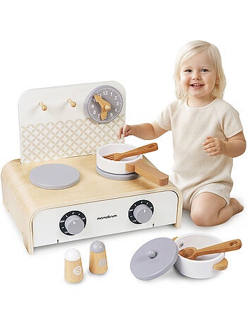 Mini cuisine bois pliable enfant 32x21cm réchaud casseroles jouet mamabrum