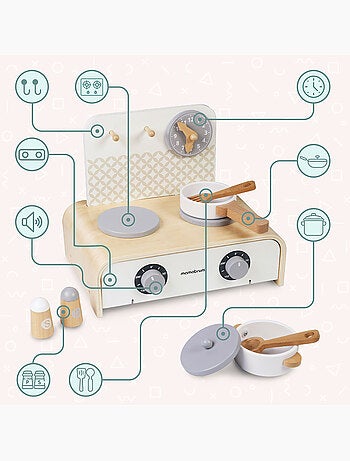 Mini cuisine bois pliable enfant 32x21cm réchaud casseroles jouet mamabrum