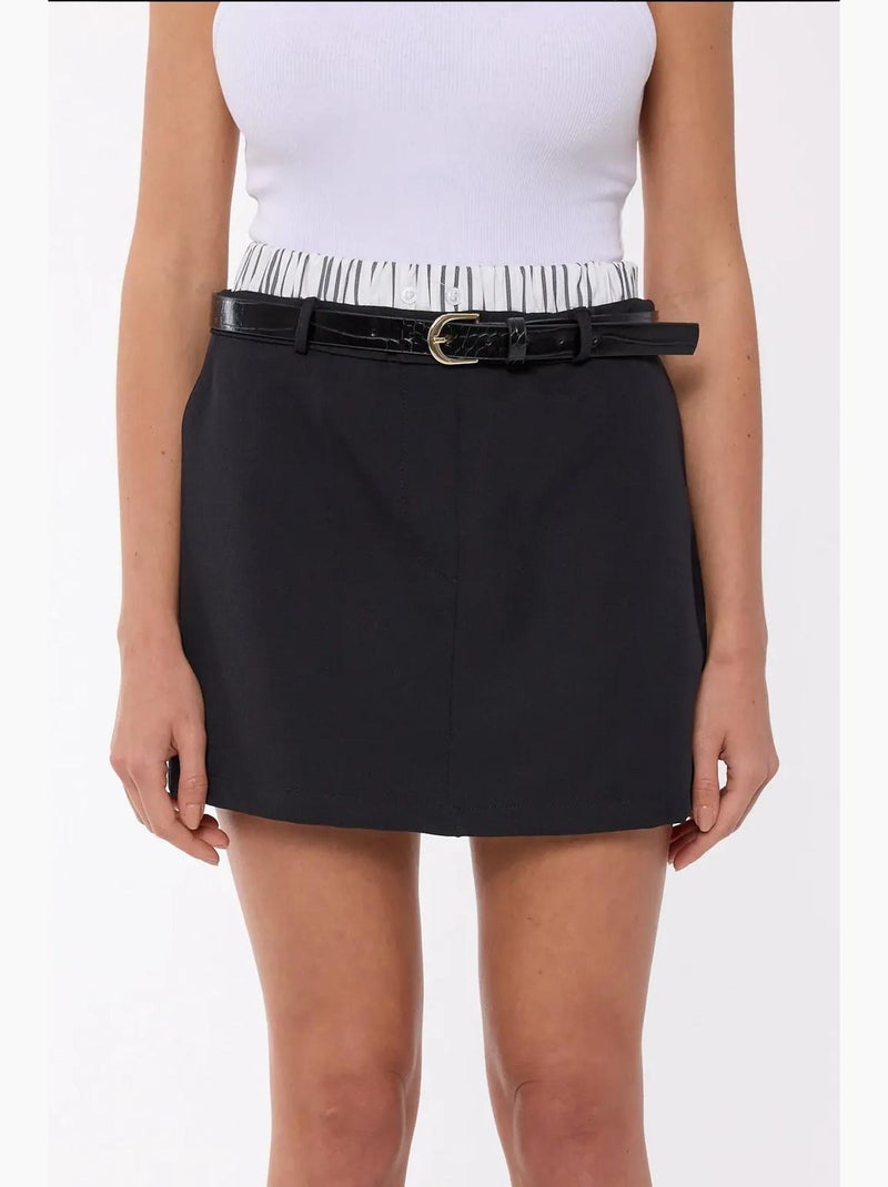 Mini-jupe à ceinture tissée hiccup Noir - Kiabi