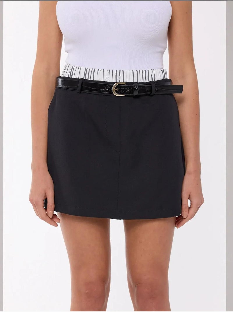 Mini-jupe à ceinture tissée Noir - Kiabi