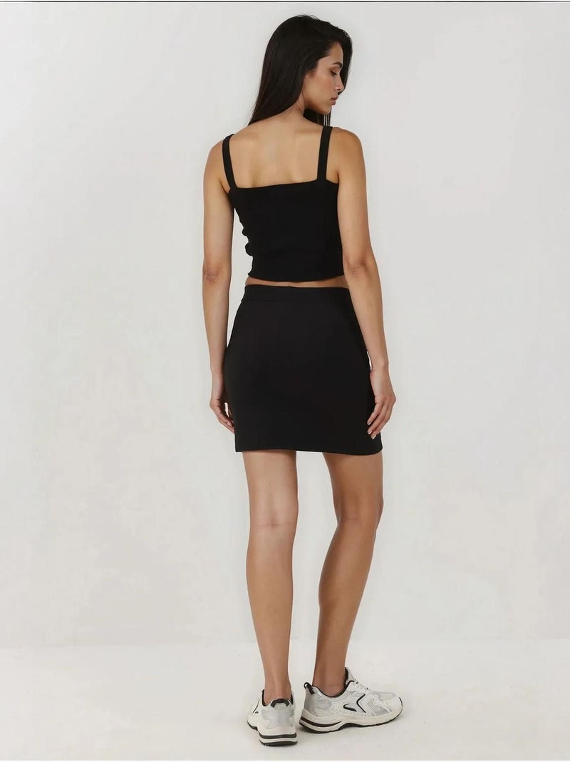 Mini-jupe à taille élastique avec fente Noir - Kiabi