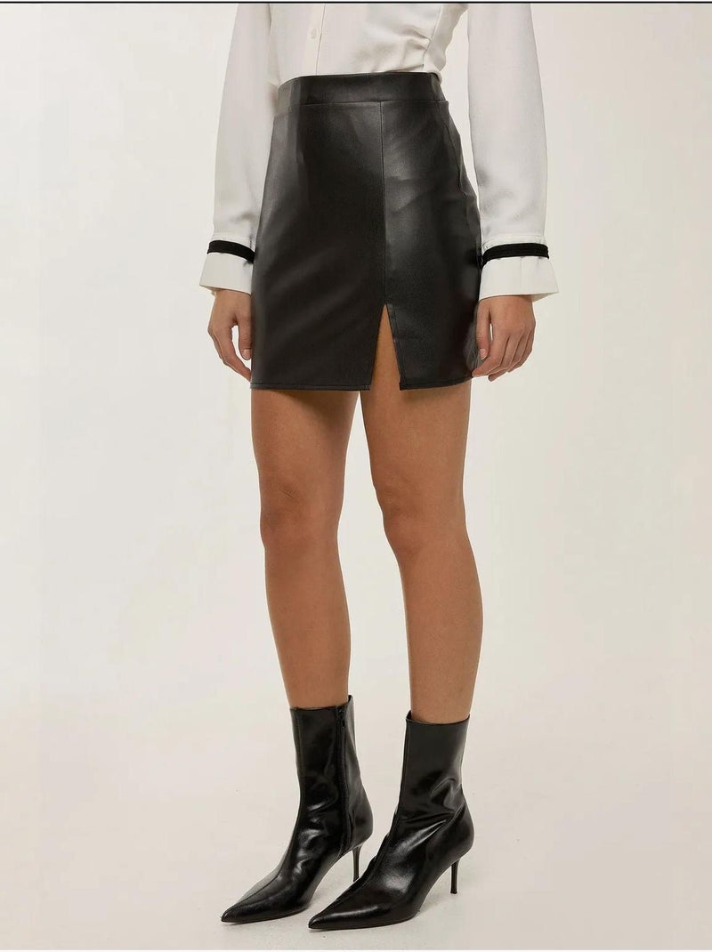 Mini-jupe aspect cuir Noir - Kiabi