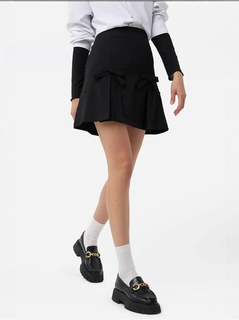 Mini-jupe avec nœud détaillé Noir - Kiabi