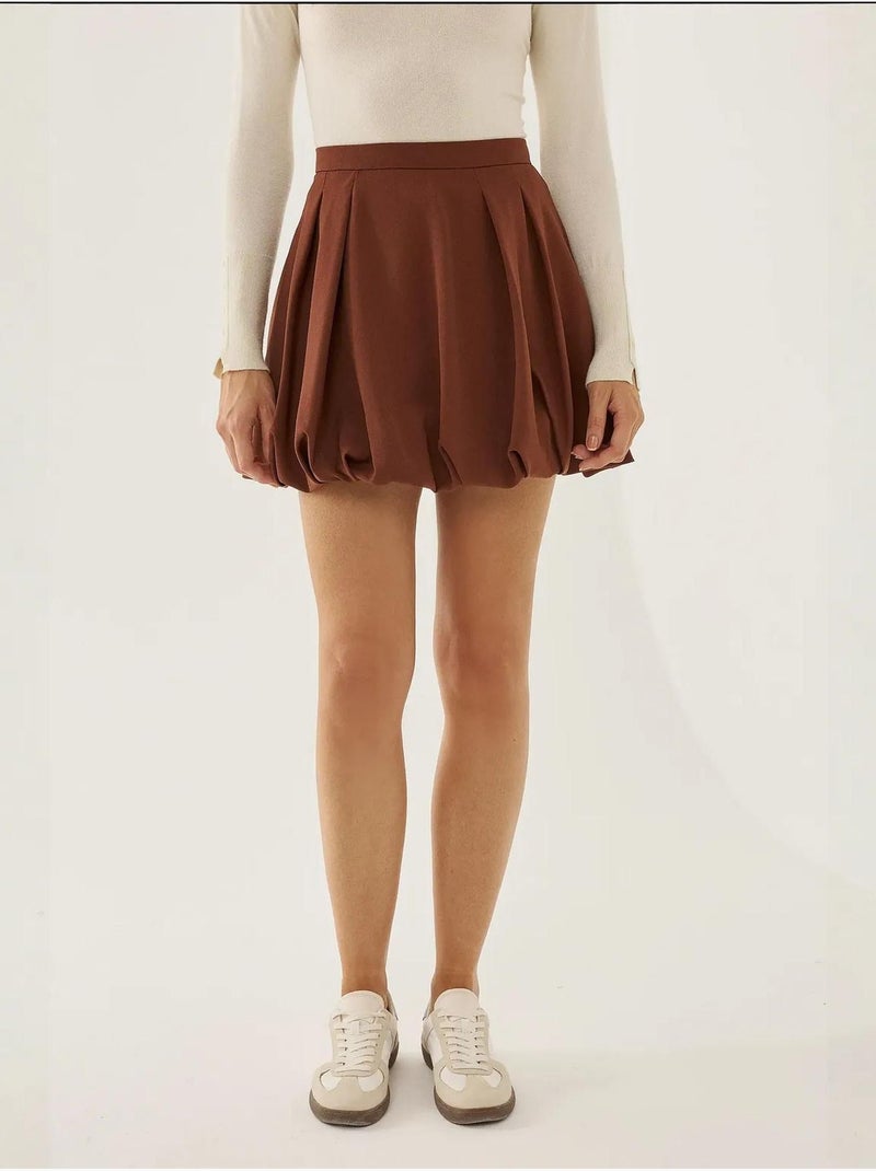 Mini jupe ballon Marron - Kiabi
