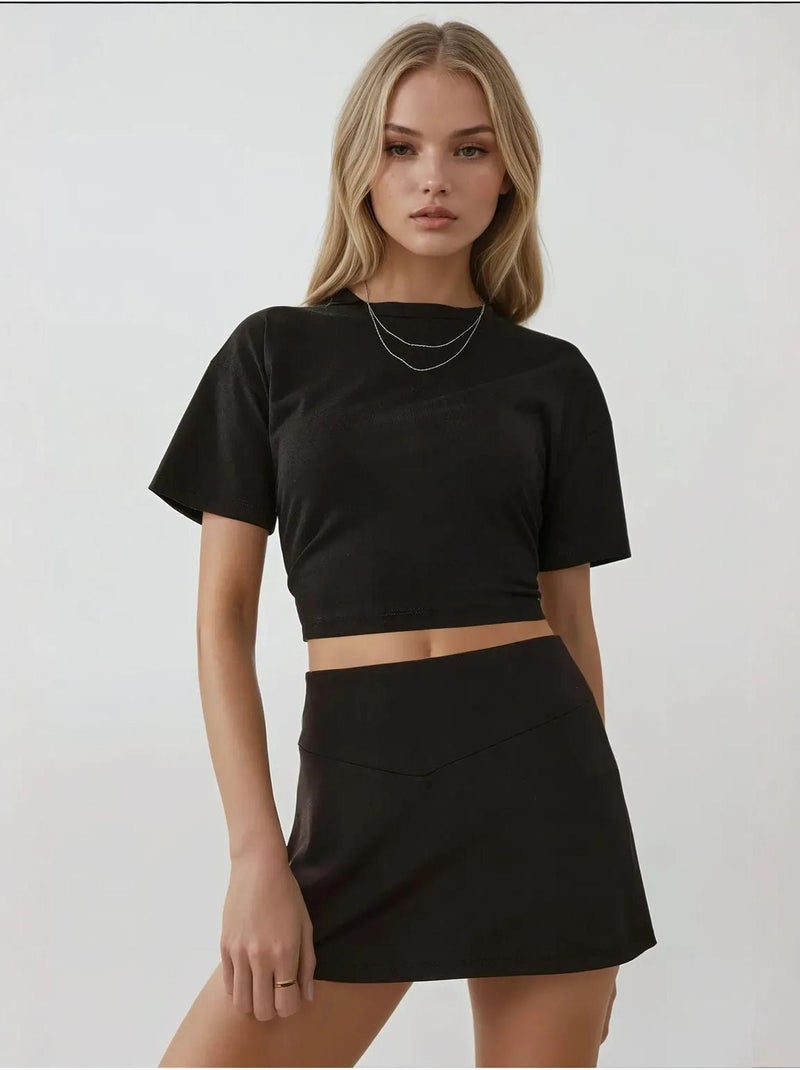Mini-jupe basique en jersey Noir - Kiabi
