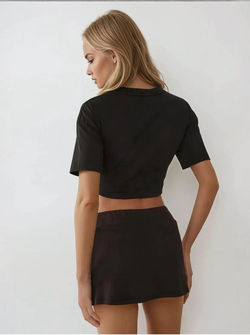 Mini-jupe basique en jersey Noir - Kiabi