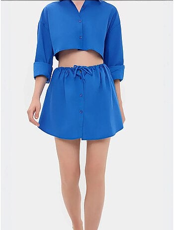 Mini-jupe boutonnée taille haute avec cordon de serrage