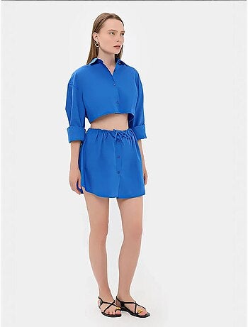 Mini-jupe boutonnée taille haute avec cordon de serrage