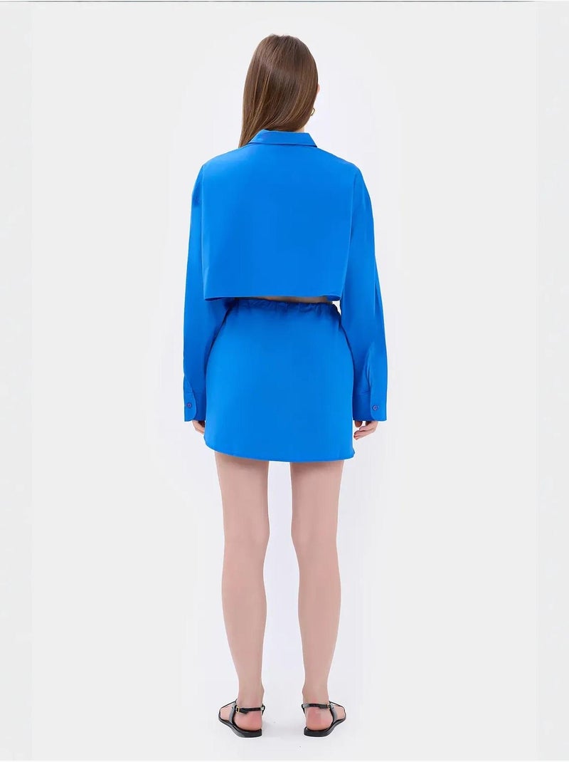 Mini-jupe boutonnée taille haute avec cordon de serrage Bleu - Kiabi